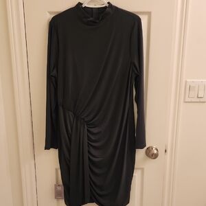 Le Chateau Stretchy Green Draped Long Sleeve Dress